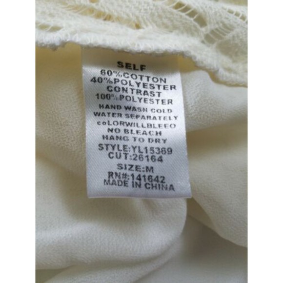 Womens Top YA LOS ANGELES Beige Sheer Zig Zag w/Bow on Back Cotton Blend Medium - Picture 9 of 9